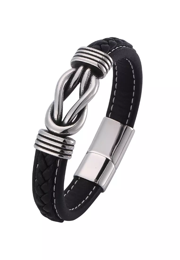 offer code Off Kings CollectionBraided Leather Magnetic Bracelet (Circumference 21cm) (KJBR16078)