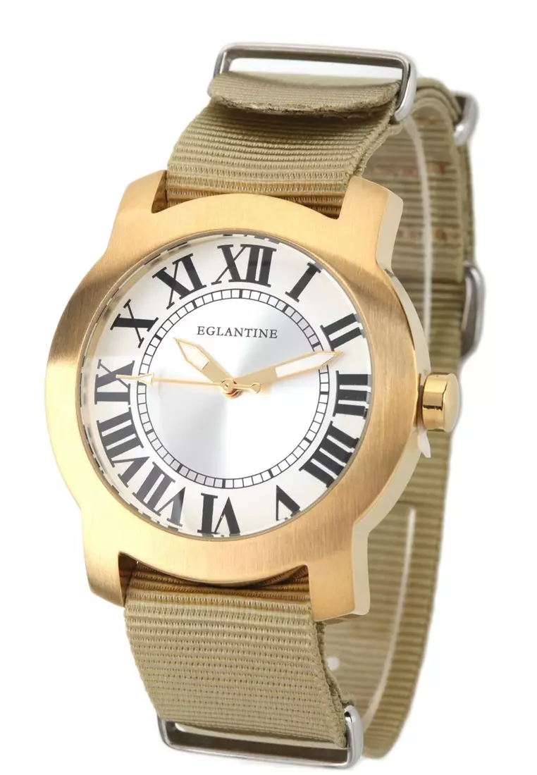 coupon Off EGLANTINEEGLANTINE® Emile Unisex Yellow Gold Plated Steel Quartz Watch on Kaki NATO Strap