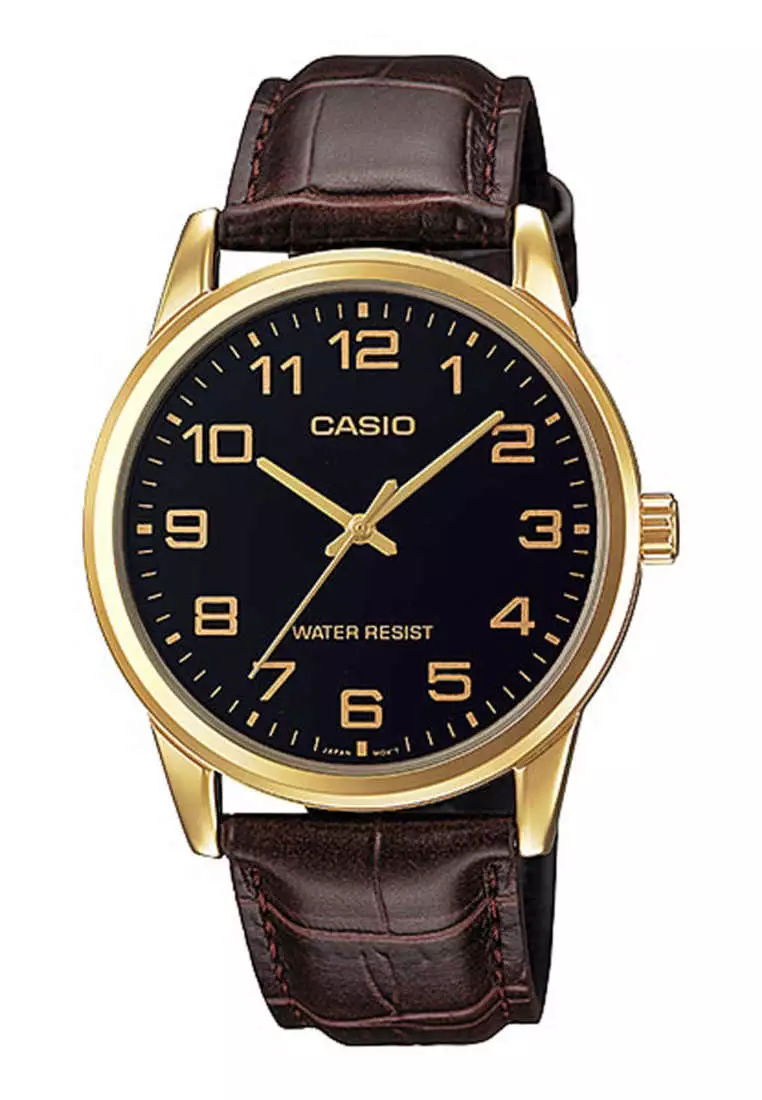 clearance code Off Casio WatchesMens Analog Watch MTP-V001GL-1B Black Leather Band Watch for mens