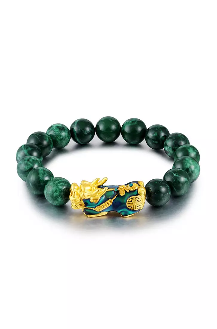 markdown code Off YOUNIQYOUNIQ 24K Gold Pixiu Green Emerald Lucky Fortune Men Bracelet Temperature Detect Colour Change