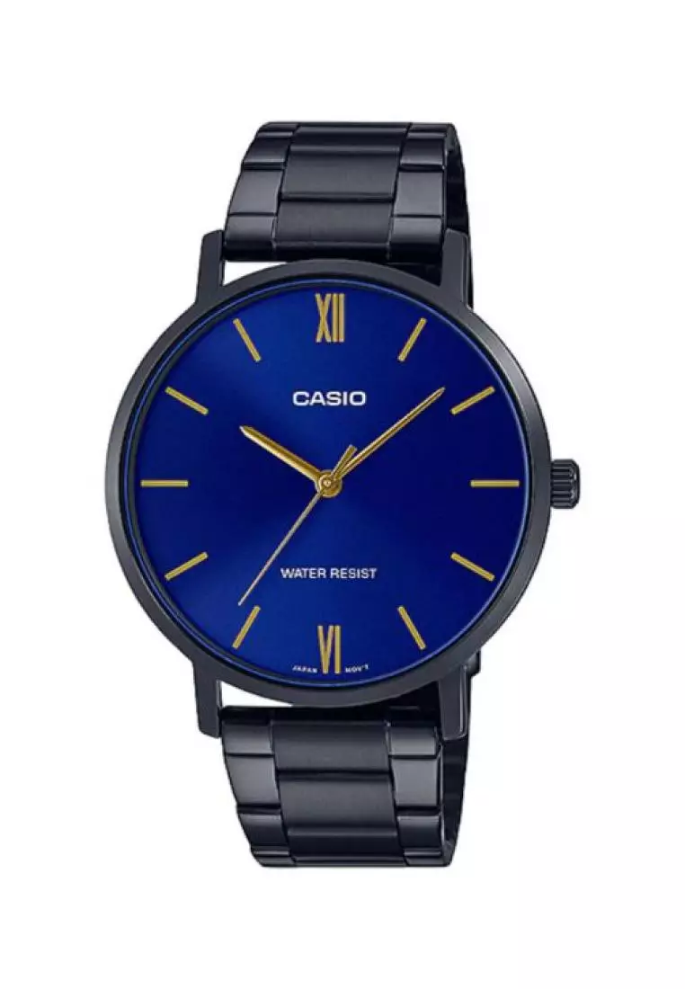 clearance code Off Casio WatchesMens Analog Watch MTP-VT01B-2B Blue Dial with Black Stainless Steel Band Watch for Men