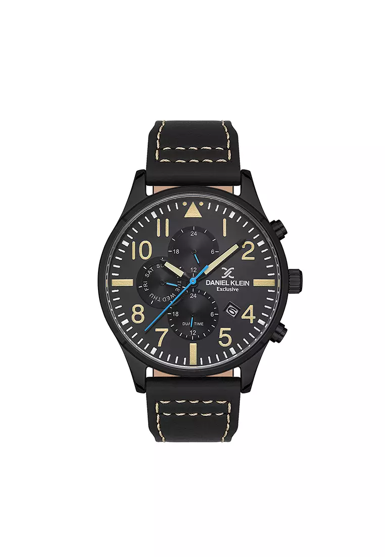 voucher code Off Daniel KleinExclusive Mens Chronograph Watch DK.1.13389-5 Black Genuine Leather Strap Watch | Watch for Men (Free Gift)